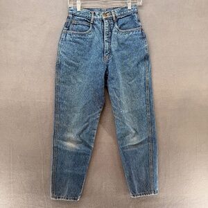 Bill Blass Jeans Womens 8 Petite (8P) High Rise Mom Jeans Blue Denim Distressed